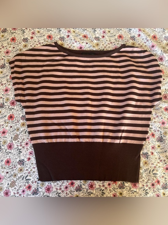 Tops - Striped Pink and Brown Boatneck Knit Top - Women